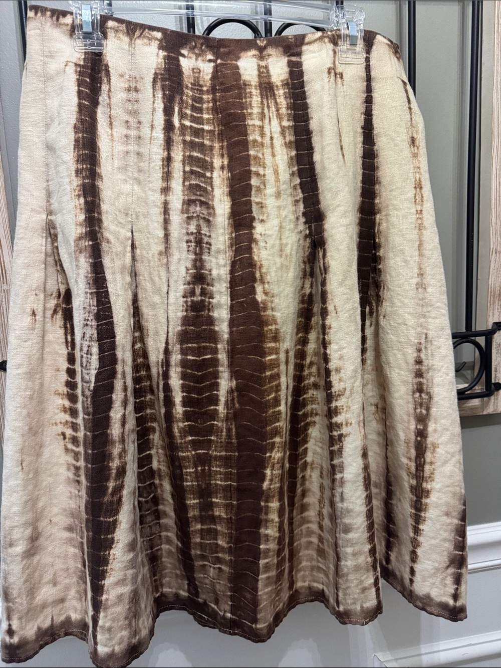 MICHAEL Michael Kors Brown and Cream Tie-Dye Skater Skirt linen sz 10